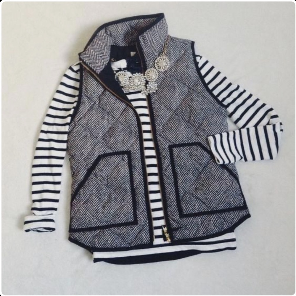 Shein Quilted Herringbone Vest Small Black & White